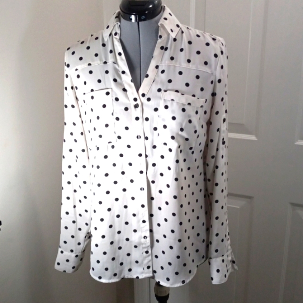 EXPRESS The portfolio shirt ,Navy Poka-dotted Shirt with long Sleeves, Size S/P - Picture 4 of 8